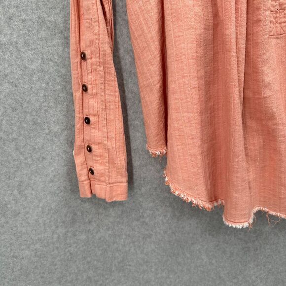 Free People We The Free Women's Sand Dune Henley Raw‎ Hem Peach Top Size Medium - Picture 6 of 11